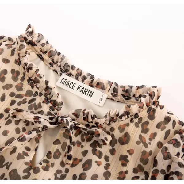 imageGRACE KARIN Girls Fall Long Sleeve Dress Formal Party Holiday Smocked Waist Midi Dresses 512YearsLeopard