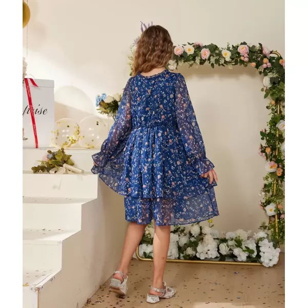 imageGRACE KARIN Girls Fall Long Sleeve Dress Formal Party Holiday Smocked Waist Midi Dresses 512YearsNavy Blue