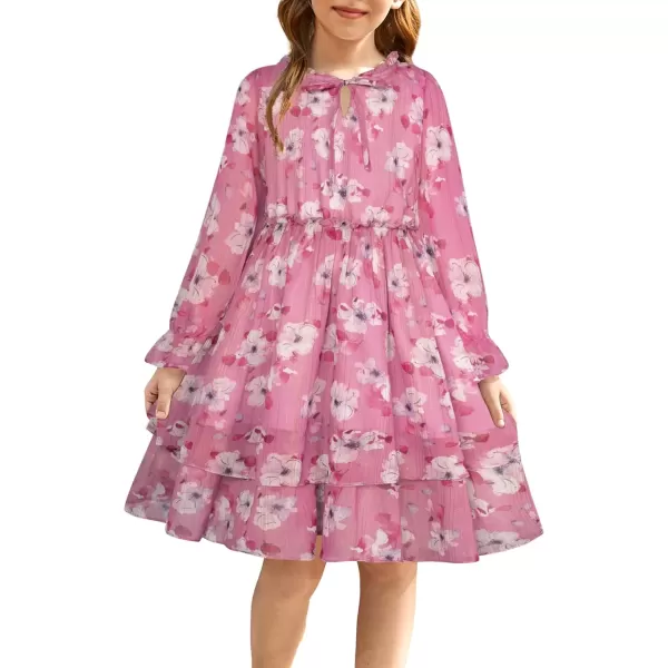 imageGRACE KARIN Girls Fall Long Sleeve Dress Formal Party Holiday Smocked Waist Midi Dresses 512YearsPink