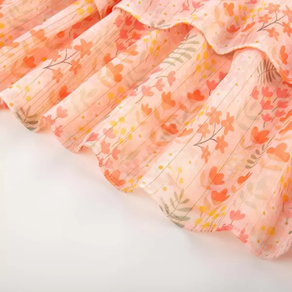 imageGRACE KARIN Girls Fall Long Sleeve Dress Formal Party Holiday Smocked Waist Midi Dresses 512YearsPink Orange Floral