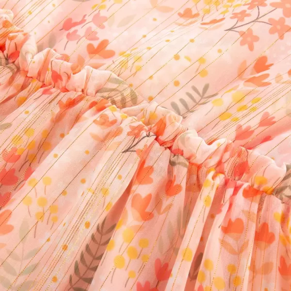 imageGRACE KARIN Girls Fall Long Sleeve Dress Formal Party Holiday Smocked Waist Midi Dresses 512YearsPink Orange Floral