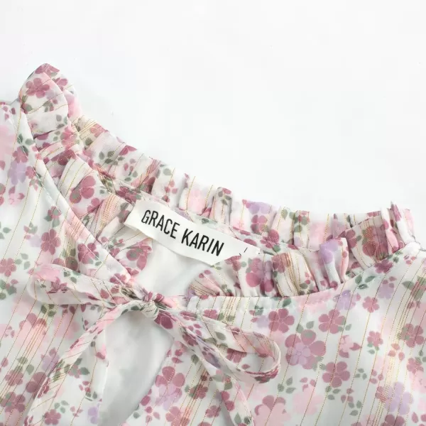 imageGRACE KARIN Girls Fall Long Sleeve Dress Formal Party Holiday Smocked Waist Midi Dresses 512YearsPurple Floral