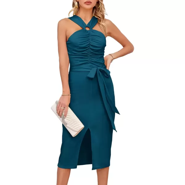 imageGRACE KARIN Wedding Guest Dress for Women Keyhole Cutout Sleeveless Midi Dress Bridesmaid Prom Cocktail