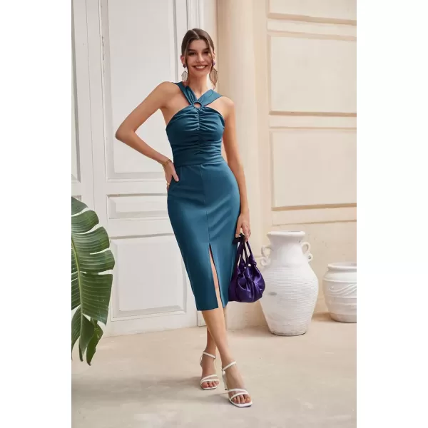 imageGRACE KARIN Wedding Guest Dress for Women Keyhole Cutout Sleeveless Midi Dress Bridesmaid Prom Cocktail