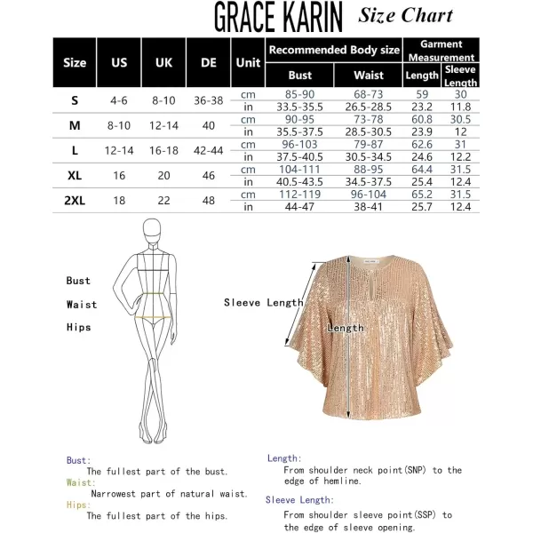 imageGRACE KARIN Women Sequin Tops Glitter Shimmer Blouse Sparkly Shirts Batwing Sleeve Crew Neck Crop Dressy PartyBrown