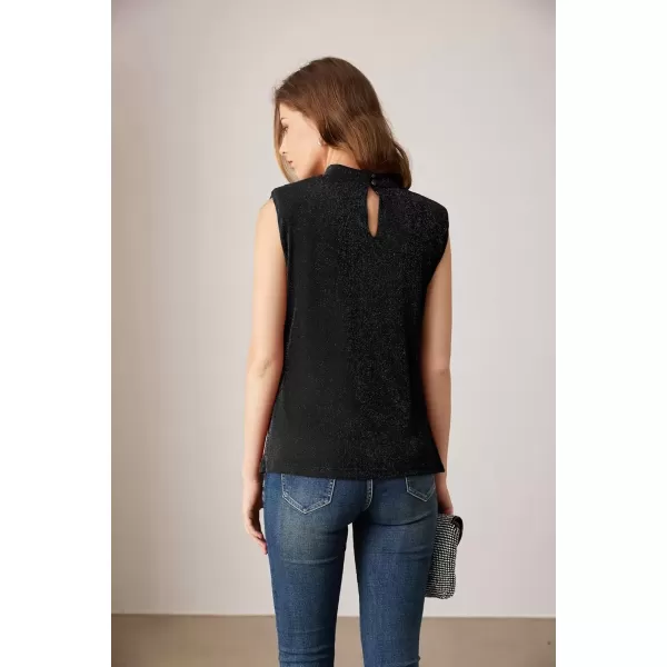 imageGRACE KARIN Womens 2024 Glitter Tank Top Sleeveless Shoulder Padded Cowl Neck Club Party ShirtsBlack