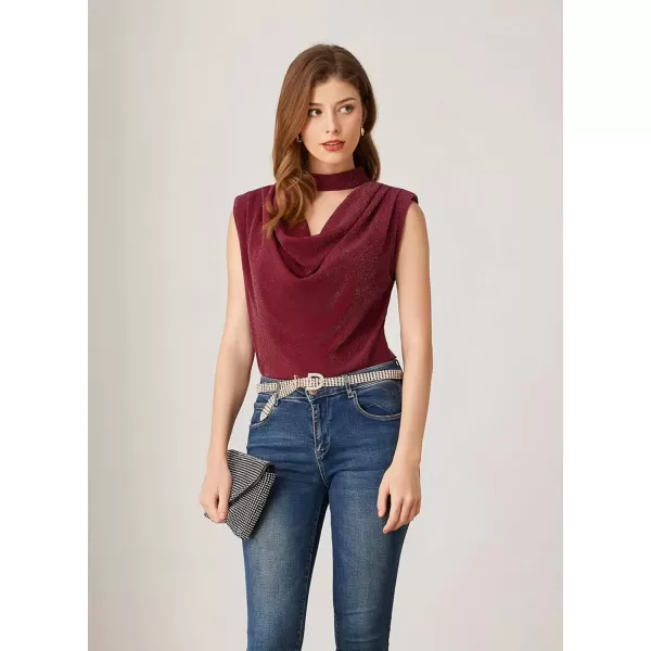 imageGRACE KARIN Womens 2024 Glitter Tank Top Sleeveless Shoulder Padded Cowl Neck Club Party ShirtsBurgundy