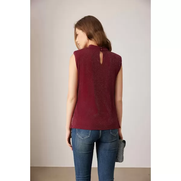 imageGRACE KARIN Womens 2024 Glitter Tank Top Sleeveless Shoulder Padded Cowl Neck Club Party ShirtsBurgundy