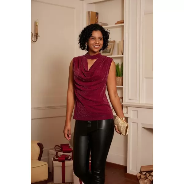 imageGRACE KARIN Womens 2024 Glitter Tank Top Sleeveless Shoulder Padded Cowl Neck Club Party ShirtsBurgundy