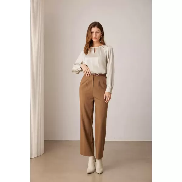 imageGRACE KARIN Womens Satin Silk Long Sleeve Tops Casual Work Blouses Basic Striped Shirts Pullover TopsApricot