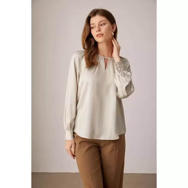 imageGRACE KARIN Womens Satin Silk Long Sleeve Tops Casual Work Blouses Basic Striped Shirts Pullover TopsApricot