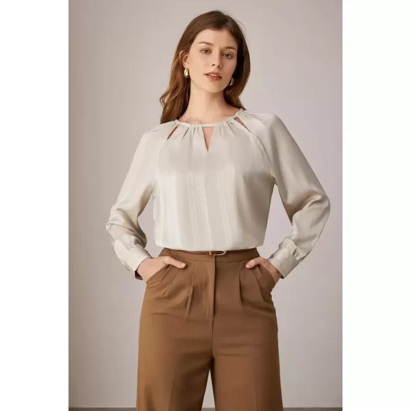 imageGRACE KARIN Womens Satin Silk Long Sleeve Tops Casual Work Blouses Basic Striped Shirts Pullover TopsApricot