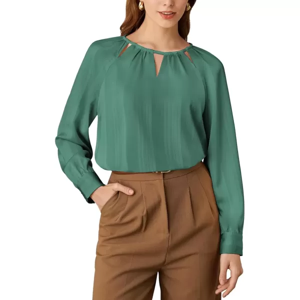 imageGRACE KARIN Womens Satin Silk Long Sleeve Tops Casual Work Blouses Basic Striped Shirts Pullover TopsGreen