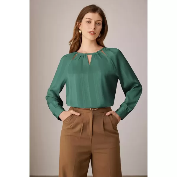 imageGRACE KARIN Womens Satin Silk Long Sleeve Tops Casual Work Blouses Basic Striped Shirts Pullover TopsGreen