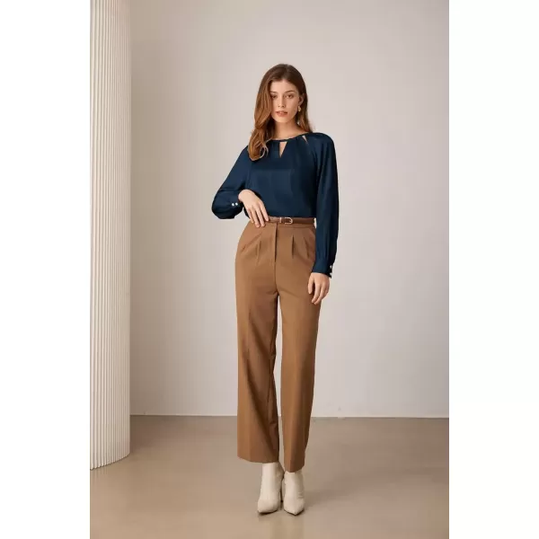 imageGRACE KARIN Womens Satin Silk Long Sleeve Tops Casual Work Blouses Basic Striped Shirts Pullover TopsRoyal Blue