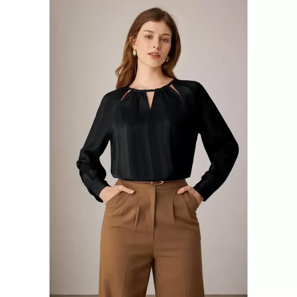 imageGRACE KARIN Womens Satin Silk Long Sleeve Tops Casual Work Blouses Basic Striped Shirts Pullover TopsRoyal Blue