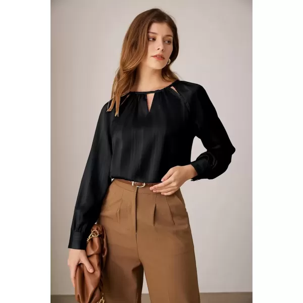 imageGRACE KARIN Womens Satin Silk Long Sleeve Tops Casual Work Blouses Basic Striped Shirts Pullover TopsRoyal Blue