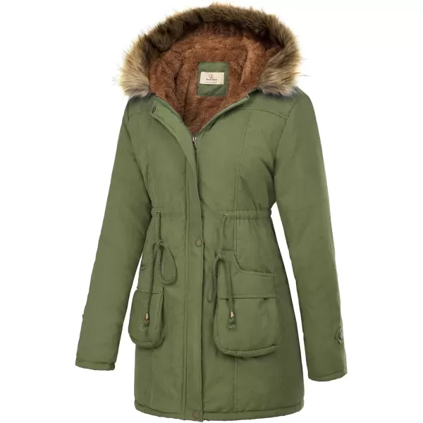 imageGRACE KARIN Womens Winter Coats Fleece Parkas Anoraks Hooded Military Jacket CoatsArmy Green