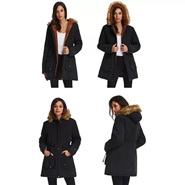 imageGRACE KARIN Womens Winter Coats Fleece Parkas Anoraks Hooded Military Jacket CoatsBlack