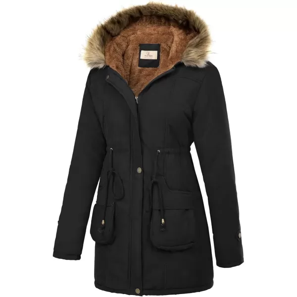 imageGRACE KARIN Womens Winter Coats Fleece Parkas Anoraks Hooded Military Jacket CoatsBlack