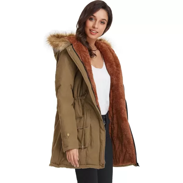 imageGRACE KARIN Womens Winter Coats Fleece Parkas Anoraks Hooded Military Jacket CoatsCamel