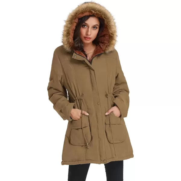 imageGRACE KARIN Womens Winter Coats Fleece Parkas Anoraks Hooded Military Jacket CoatsCamel
