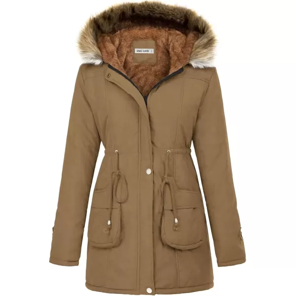 imageGRACE KARIN Womens Winter Coats Fleece Parkas Anoraks Hooded Military Jacket CoatsCamel