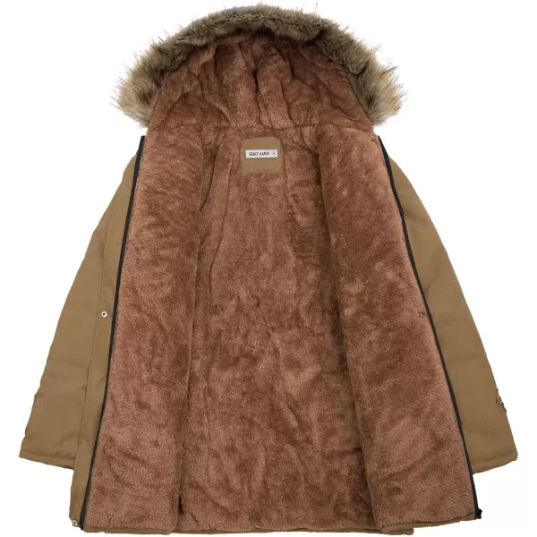 imageGRACE KARIN Womens Winter Coats Fleece Parkas Anoraks Hooded Military Jacket CoatsCamel