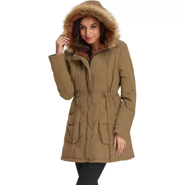 imageGRACE KARIN Womens Winter Coats Fleece Parkas Anoraks Hooded Military Jacket CoatsCamel