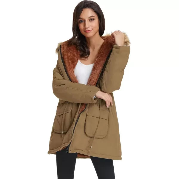 imageGRACE KARIN Womens Winter Coats Fleece Parkas Anoraks Hooded Military Jacket CoatsCamel