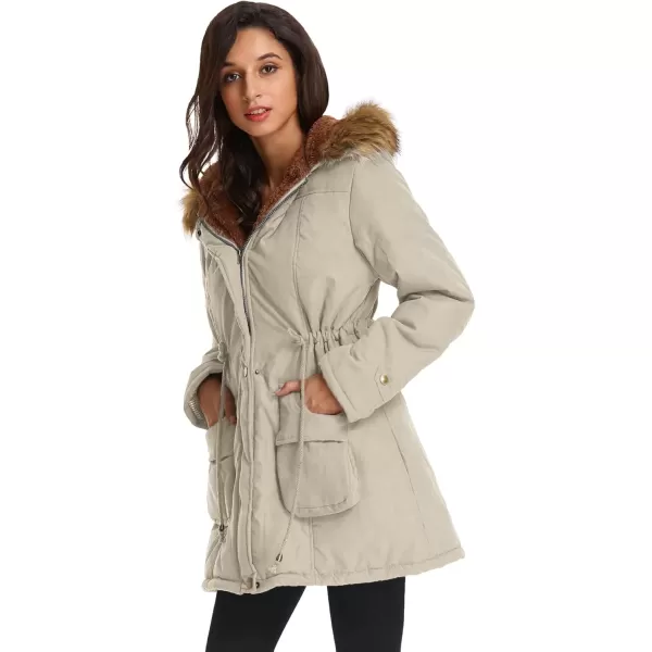imageGRACE KARIN Womens Winter Coats Fleece Parkas Anoraks Hooded Military Jacket CoatsGray Apricot