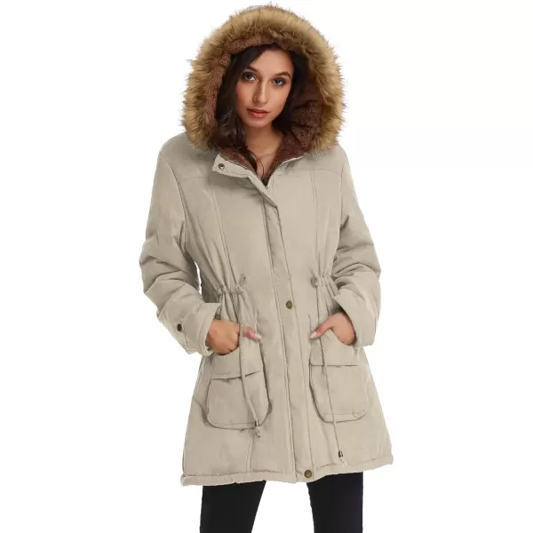 imageGRACE KARIN Womens Winter Coats Fleece Parkas Anoraks Hooded Military Jacket CoatsGray Apricot