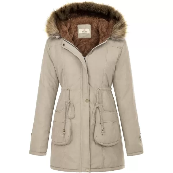 imageGRACE KARIN Womens Winter Coats Fleece Parkas Anoraks Hooded Military Jacket CoatsGray Apricot
