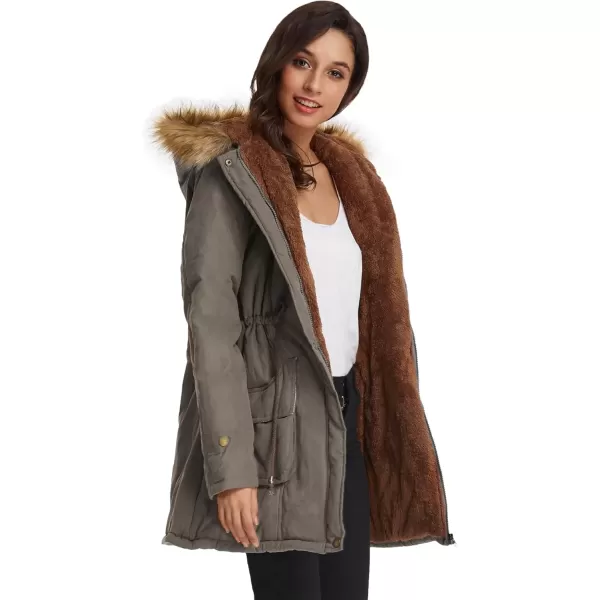 imageGRACE KARIN Womens Winter Coats Fleece Parkas Anoraks Hooded Military Jacket CoatsNutmeg