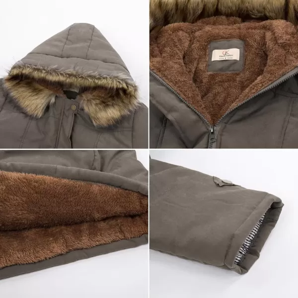 imageGRACE KARIN Womens Winter Coats Fleece Parkas Anoraks Hooded Military Jacket CoatsNutmeg