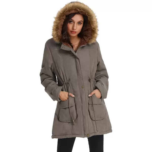 imageGRACE KARIN Womens Winter Coats Fleece Parkas Anoraks Hooded Military Jacket CoatsNutmeg