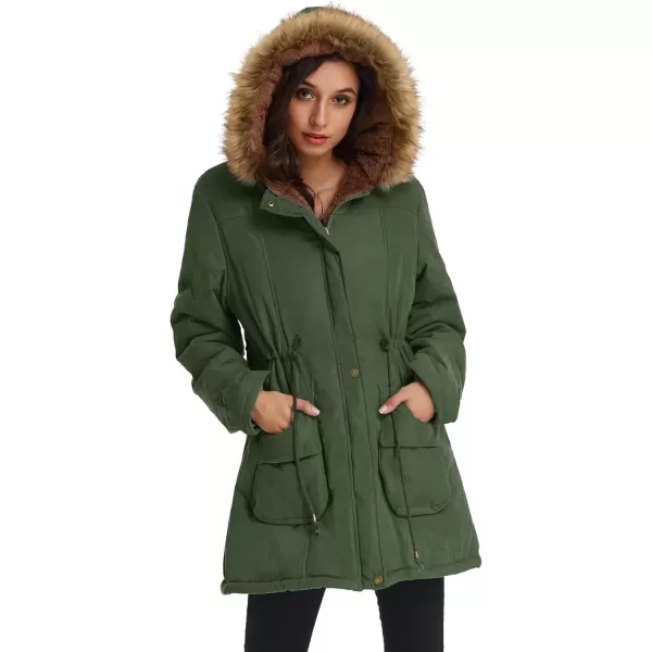 imageGRACE KARIN Womens Winter Coats Fleece Parkas Anoraks Hooded Military Jacket CoatsOlive Green