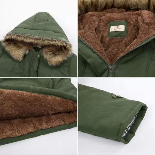 imageGRACE KARIN Womens Winter Coats Fleece Parkas Anoraks Hooded Military Jacket CoatsOlive Green