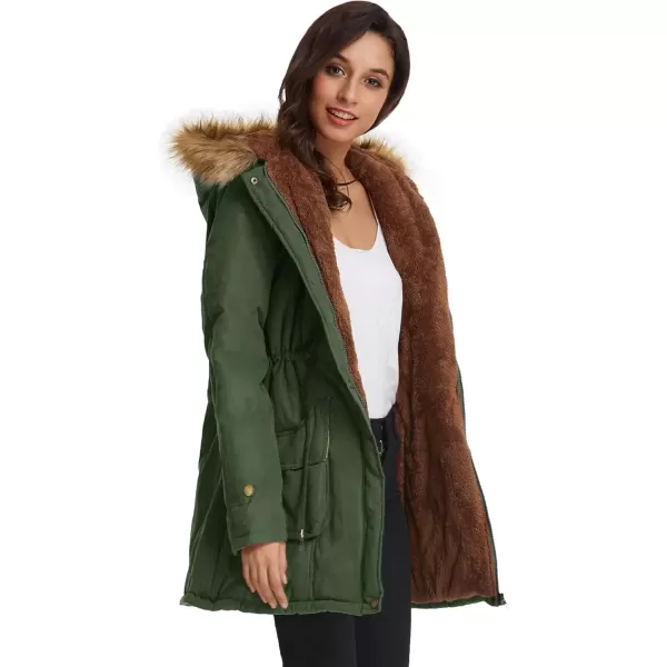 imageGRACE KARIN Womens Winter Coats Fleece Parkas Anoraks Hooded Military Jacket CoatsOlive Green