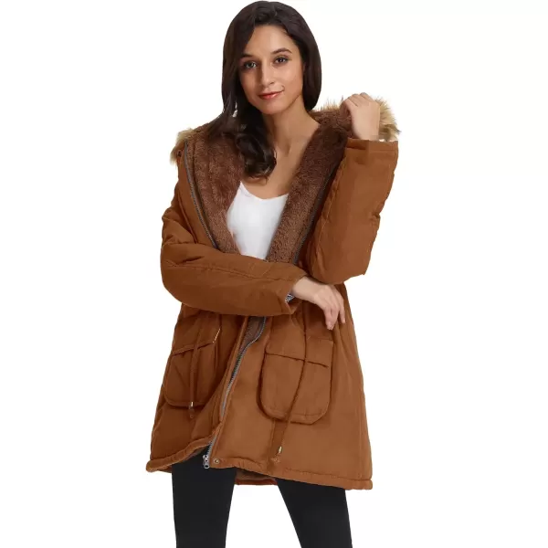 imageGRACE KARIN Womens Winter Coats Fleece Parkas Anoraks Hooded Military Jacket CoatsReddish Brown