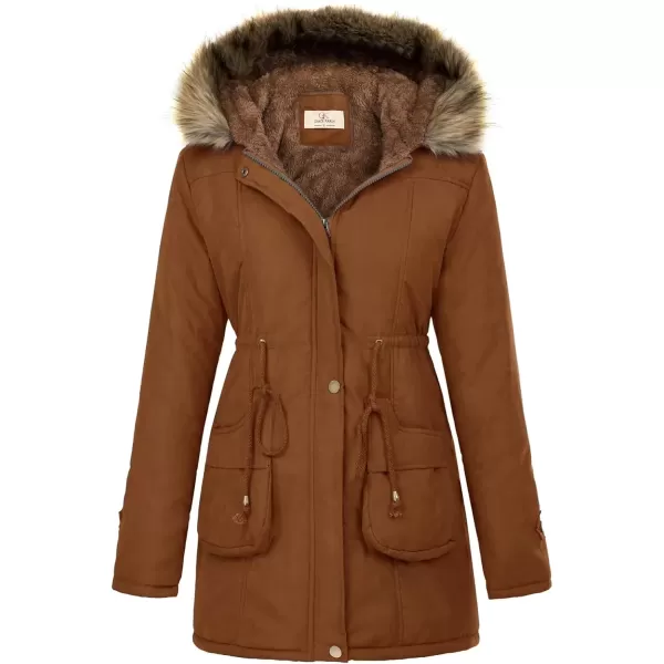 imageGRACE KARIN Womens Winter Coats Fleece Parkas Anoraks Hooded Military Jacket CoatsReddish Brown