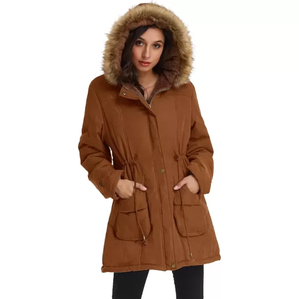 imageGRACE KARIN Womens Winter Coats Fleece Parkas Anoraks Hooded Military Jacket CoatsReddish Brown