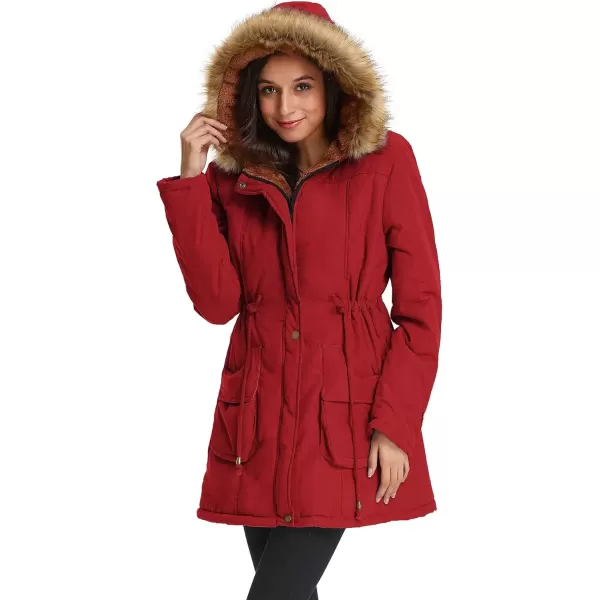 imageGRACE KARIN Womens Winter Coats Fleece Parkas Anoraks Hooded Military Jacket CoatsStrong Red