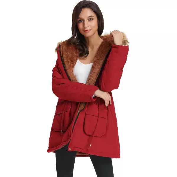 imageGRACE KARIN Womens Winter Coats Fleece Parkas Anoraks Hooded Military Jacket CoatsStrong Red