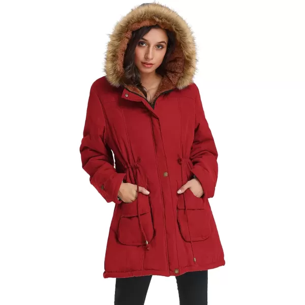 imageGRACE KARIN Womens Winter Coats Fleece Parkas Anoraks Hooded Military Jacket CoatsStrong Red