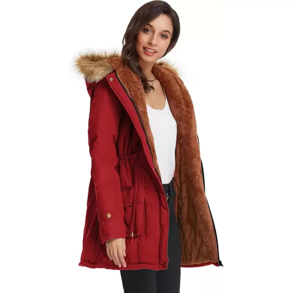 imageGRACE KARIN Womens Winter Coats Fleece Parkas Anoraks Hooded Military Jacket CoatsStrong Red