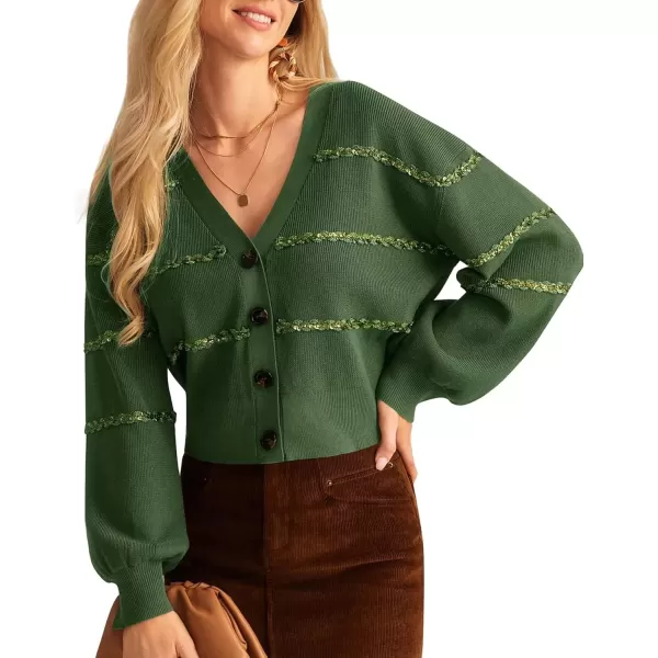 imageGRACE KARIN Cardigan Sweaters for Women Open Front 2024 Fall Sequin Long Lantern Sleeve Oversized Cropped Chunky OutwearArmy Green