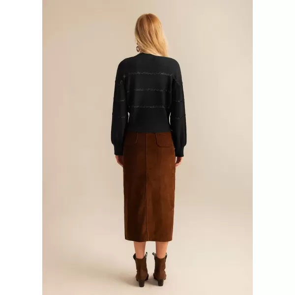 imageGRACE KARIN Cardigan Sweaters for Women Open Front 2024 Fall Sequin Long Lantern Sleeve Oversized Cropped Chunky OutwearBlack