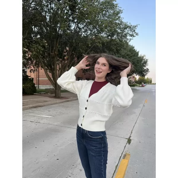 imageGRACE KARIN Cardigan Sweaters for Women Open Front 2024 Fall Sequin Long Lantern Sleeve Oversized Cropped Chunky OutwearIvory