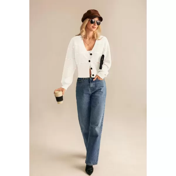 imageGRACE KARIN Cardigan Sweaters for Women Open Front 2024 Fall Sequin Long Lantern Sleeve Oversized Cropped Chunky OutwearIvory